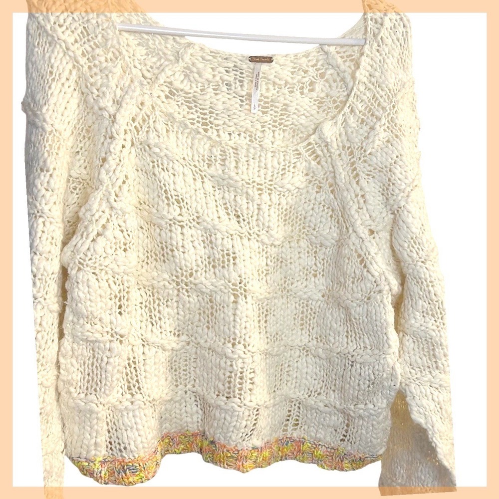 Free People Women's West Palm Sweater In Ivory Combo Oversized Relaxed Fit Sz. S